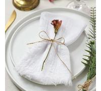 THAYLA 10/20/30/50PCS 30 * 30CM Boho Rustic Guaze Cheesecloth Table Napkins With Fringe For Wedding Party Gauze Napkin Cheesecloth Napkin White, SB-02