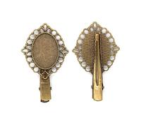 THAYLA 18 * 28MM 20pcs Bear Metal Hair Clips Tray Hair Barrettes Tray Hair Bobby Pins With Blank Tray Round Bezel Settings Trays for Hair Pin