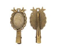 THAYLA 18 * 28MM 20pcs Bear Metal Hair Clips Tray Hair Barrettes Tray Hair Bobby Pins With Blank Tray Round Bezel Settings Trays for Hair Pin