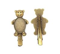 THAYLA 18 * 28MM 30pcs Bear Metal Hair Clips Tray Hair Barrettes Tray Hair Bobby Pins With Blank Tray Round Bezel Settings Trays for Hair Pin