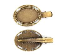 THAYLA 40 * 20MM 30pcs Oval Metal Hair Clips Tray Hair Barrettes Tray Hair Bobby Pins With Blank Tray Round Bezel Settings Trays for Hair Pin