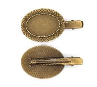 THAYLA 40 * 20MM 30pcs Oval Metal Hair Clips Tray Hair Barrettes Tray Hair Bobby Pins With Blank Tray Round Bezel Settings Trays for Hair Pin