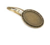 THAYLA 50 * 25MM 30pcs Oval Metal Hair Clips Tray Hair Barrettes Tray Hair Bobby Pins With Blank Tray Round Bezel Settings Trays for Hair Pin