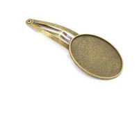 THAYLA 50 * 25MM 30pcs Oval Metal Hair Clips Tray Hair Barrettes Tray Hair Bobby Pins With Blank Tray Round Bezel Settings Trays for Hair Pin