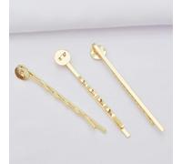 THAYLA 56 * 8/10MM 10pcs Gold Metal Hair Clips Tray Hair Barrettes Tray Hair Bobby Pins With Blank Tray Round Bezel Settings Trays for Hair Pin