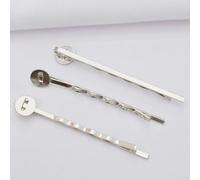 THAYLA 56 * 8/10MM 20pcs Gold Metal Hair Clips Tray Hair Barrettes Tray Hair Bobby Pins With Blank Tray Round Bezel Settings Trays for Hair Pin