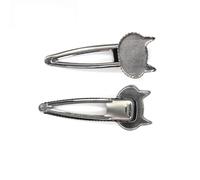 THAYLA 75 * 30MM 50pcs Cat Shape Metal Hair Clips Tray Hair Barrettes Tray Hair Bobby Pins With Blank Tray Round Bezel Settings Trays for Hair