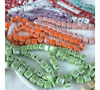 THAYLA Evil Eye Cube Porcelain Beads 20pcs Handmade Ceramic Beads Loose Spacer Beads for Jewelry Making Necklaces Bracelet Spacer Beads Charms Craft Making