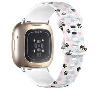 THAZEE Compatible with Fitbit Sense/Sense 2 / Versa 4 / Versa 3, Replacement Sport Watch Band (Colorful Dogs Paws) Silicone Soft Strap Bracelet