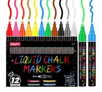 Thboxes 12 Color Liquid Chalk Pens Set, 6mm Wipeable Chalk Dry Erase Marker Pens for Glass Blackboard Windows Drawing Ceramics for Art Supplies and Teacher Supplies