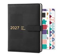Thboxes 2027 Diary A5 Page A Day, 12 Month Jan.-Dec. Daily Planner, Black | PU Leather Cover, Magnetic Closure, with Bookmark, Pen Loop, Back Pocket, and 4 Stickers, 21 x 14 cm, for School Home Office