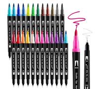 Thboxes 24 Colours Colouring Pens, Dual Tip Marker Pens Washable Brush Tip Felt Tip PensWater-Based Markers for Adult and Kids Colouring Drawing Sketching Journaling Calligraphy DIY