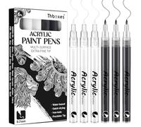 Thboxes 6pcs White Gel Pens，7mm Acrylic Paint Pens White black Marker Fineliner Brush Pen for Sketching Scrapbook Drawing Journaling Artistic Creation