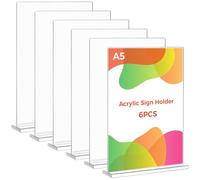 Thboxes A5 Acrylic Sign Holder, 6 Pack T-Shaped Double-Side Display Stand Poster Holder Clear A5 Menu Holders for Office, Hotel Store Restaurant