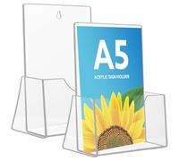 Thboxes A5 Leaflet Holder, 2 Pack Clear Leaflet Holder with Hanging Hole Acrylic Brochure Freestanding Booklet Flyer Stand for Office Restaurants Reception