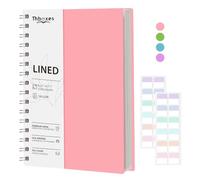 Thboxes A5 Notebook, Wirebound Spiral Notebooks 200 Pages, 100gsm Lined Paper PVC Waterproof Cover Notepad with 24 Labels for Women Men Work Office School, 14.5 x 21cm - Pink