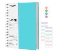 Thboxes A5 Notebook, Wirebound Spiral Notebooks 200 Pages, 100gsm Lined Paper PVC Waterproof Cover Notepad with 24 Labels for Women Men Work Office School, 14.5 x 21cm - Blue