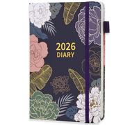 Thboxes Diary 2026 Day Per Page, 12 Month Full Year Daily Planner from Jan. 2026 to Dec. 2026, Hardcover Organiser Journal Notebook with Monthly View for School Home Office, 21×14 cm (Purple Flower)