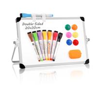 Thboxes Dry Erase Small Whiteboard A4, 20x30cm Mini White Board with Stand, Double Sided Magnetic Desktop Whiteboard with 8 Pens, 6 Magnets, 2 Pen Holder,1 Eraser for Kids School Home Office