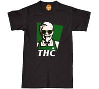 THC KFC Print! Short Sleeve Heavy Cotton T-Shirt | Premium Quality | Weed Stoner Gangster Apparel (UK, Alpha, L, Regular, Regular, Black)