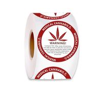 THC Warning Stickers - 1.5" Round Adhesive Cannabis Labels for Bags, Jars, Vials & Containers - Medical Marijuana Compliance & Safety Stickers - Easy Peel Roll, 500-Pack (Red)