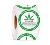 THC Warning Stickers - 1.5" Round Adhesive Cannabis Labels for Bags, Jars, Vials & Containers - Medical Marijuana Compliance & Safety Stickers - Easy Peel Roll, 500-Pack (Green)