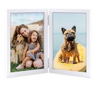 THCASITO 8x10 Double Picture Frame Vertical Wooden Hinged Photo Frame 2 Opening Folding Collage with Definition Glass, White