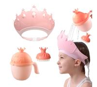 Thcbme Baby Shower Cap, Baby Swimming Cap, Water Cup, Massage Brush, Visor Hat for Eye and Ear Protection for Kids 0-9 Years, Cute Crown Shape Makes Baby Bath More Fun (Pink)
