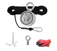 THCMAG Double Sided Magnet Fishing Kit with Grappling Hooks, Gloves, 1000lbs combined strength Strong Retrieval Neodymium Magnets with 100FT Black Rope for River Magnetic Recovery Salvage Fishing.