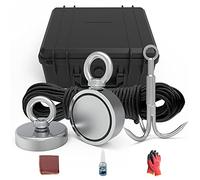 THCMAG Magnet Fishing Kit - 1000LBS Pulling Force Double Sided Neodymium Rare Earth with Rope Grappling Hooks and Gloves for Salvage and Retrieval