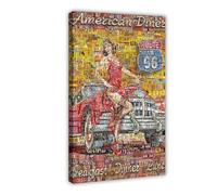 THCTCA Diner in Red Route 66 Canvas Poster Wall Art Decor Print Picture Paintings for Living Room Bedroom Decoration Frame-style 24x36inch(60x90cm)