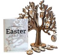 The 12 Days of Easter Tree, Christ Centered Tradition Set, Easter Tree with 12 Ornaments and Devotional Guidebook, Religious Holy W hristian Countdown Decor for Family (1 SET)