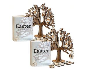 The 12 Days of Easter Tree, Christ Centered Tradition Set, Easter Tree with 12 Ornaments and Devotional Guidebook, Religious Holy W hristian Countdown Decor for Family (2 SET)