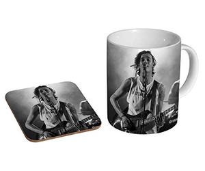 The 1975 Matthew Healy BW Mug and Coaster Gift Set - Black & White Ceramic Coffee Cup + Wooden Drink Mat - Indie Music Fan - 11oz