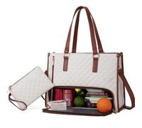 The 2 In 1 Tote Bag Lunch Bag Combo, Where Elegance Meets Functionality, Large Tote Bag with Lunch Compartment, Convertible Laptop Bag Work Bag Handbag for Business Office (White)