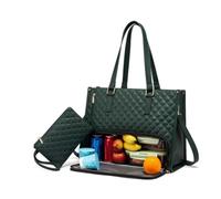The 2 In 1 Tote Bag Lunch Bag Combo, Where Elegance Meets Functionality, Large Tote Bag with Lunch Compartment, Convertible Laptop Bag Work Bag Handbag for Business Office (Green)