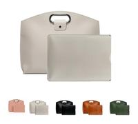 The 2-Piece Set: Sophisticated Business Waterproof Leather Laptop & Tote Bag Set for Women, Full-Grain Cowhide Briefcase and Shoulder Handbag, 14-16in Computer Work Office Bag (Beige)