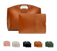 The 2-Piece Set: Sophisticated Business Waterproof Leather Laptop & Tote Bag Set for Women, Full-Grain Cowhide Briefcase and Shoulder Handbag, 14-16in Computer Work Office Bag (Brown)