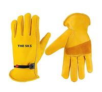 The 5ks Gardening Gloves for Women and Men - Leather Work Gloves Flex Grip for Wood Cutting, Construction, Truck Driving, Garden, Yard Working with Adjustable Wrist Closure (L)