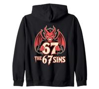 The 67 Sins Devil Demon Horns Wings Number 67 Zip Hoodie
