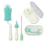 The 7-in-1 baby bottle brush set is a complete bottle cleaning set with a silicone brush, a dummy brush, a straw brush, a soap dispenser and a drying rack.