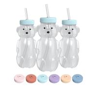The 730 Project Honey Bear Straw Cup for Babies, 8-oz Honey Bear Cup with Lid, 3-Pack Therapy Learning Honeybear Straw Cup, Baby Honey Bear Bottle Set, Blizzard Aqua