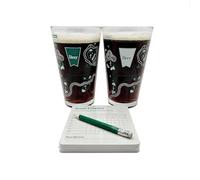 The 9 Hole Golf Course on a Beer Glass, Includes Two 16-Ounce Pint Beer Glasses, Funny Drinking Game Set with Scorecard Coasters & Pencil, for Golf Loves and Drink Enthusiasts (1SET)
