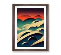 The Abstract Mountain Landscape No.1 Framed Print | A2 Walnut Framed Wall Art | Ready to Hang | Abstract Landscape Picture | Living Room Bedroom Lounge Office