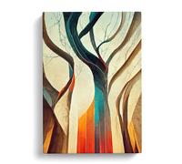 The Abstract Trees No.6 Gold, Peach, Green Canvas Print | Gallery Wrapped 30mm Frame Wall Art | 30x20 inches | Ready to Hang | Abstract Landscape Picture | Living Room Bedroom Lounge Office