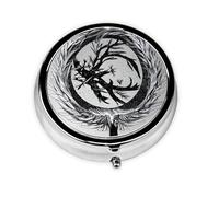 The Abstractionist Tree A Round Mini Pillbox with Three Compartments for Storing Vitamins, Fish Oil, and Nutritional Supplements.