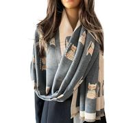 The Accessory Co. Cat Print Womens Scarf Shawl Wrap Pashmina Scarf, Black Cat Scarf Cat Gift, Winter Scarfs Women Blanket Scarf, Ladies Scarves, Womens Gifts 40th 50th 60th Birthday Present (Grey)