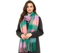 The Accessory Co. Checked Tartan Blanket Scarf Women, Oversized Scarf Shawl Wrap, Ladies Scarves, Rainbow Wool Scarf, Large Warm Winter Scarf, Long Thick Fluffy, Colour Block, Womens Gifts (Green)