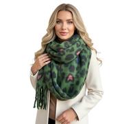 The Accessory Co. Fluffy Heart Scarf for Women - Oversized Blanket Scarf Shawl Wrap, Bright Rainbow, Large Warm Winter, Chunky Cosy, Long Soft Colour Block Womens Gift for Her (Green Heart)