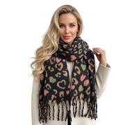 The Accessory Co. Fluffy Heart Scarf for Women - Oversized Blanket Scarf Shawl Wrap, Bright Rainbow, Large Warm Winter, Chunky Cosy, Long Soft Colour Block Womens Gift for Her (Black Heart)